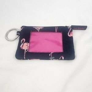 Vera Bradley Flamingo Party Zip ID Case Dark Blue Navy Money‎ Card Holder